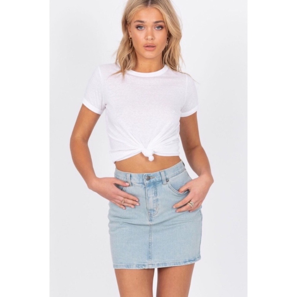 afends denim mini skirt